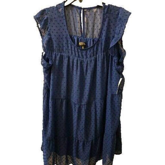CRYSTAL DOLLS Womens Blue Baby Doll Fairy Flutter Sleeve Short Dress XXL (W6781) - Picture 1 of 6